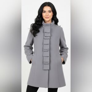 NWOT Garnet Hill Gray Ribbon Candy Ruffle Front Wool Coat Size 18